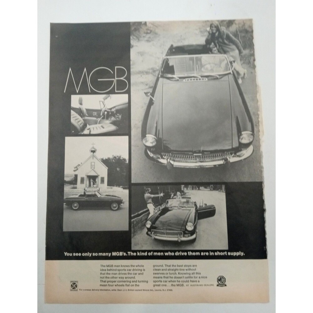 1969 MG Austin MGB Convertible Vintage Print Ad British car advertisement